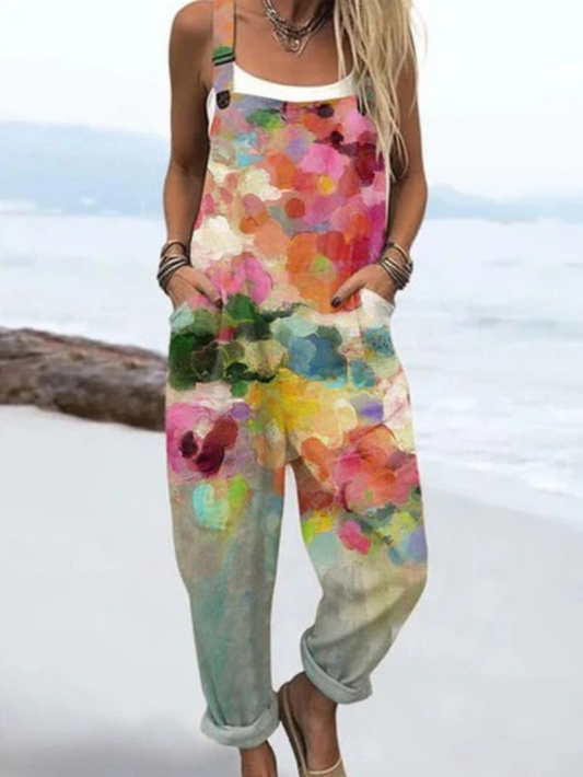 Vintage-Blumen- und Kunstmotiv Damen-Jumpsuit für den Sommer