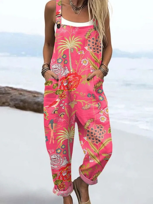 Sommer-Jumpsuit | Vintage-Blumenmuster mit Kunstprint