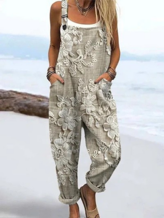Sommer-Jumpsuit | Vintage-Blumenmuster mit Kunst-Design