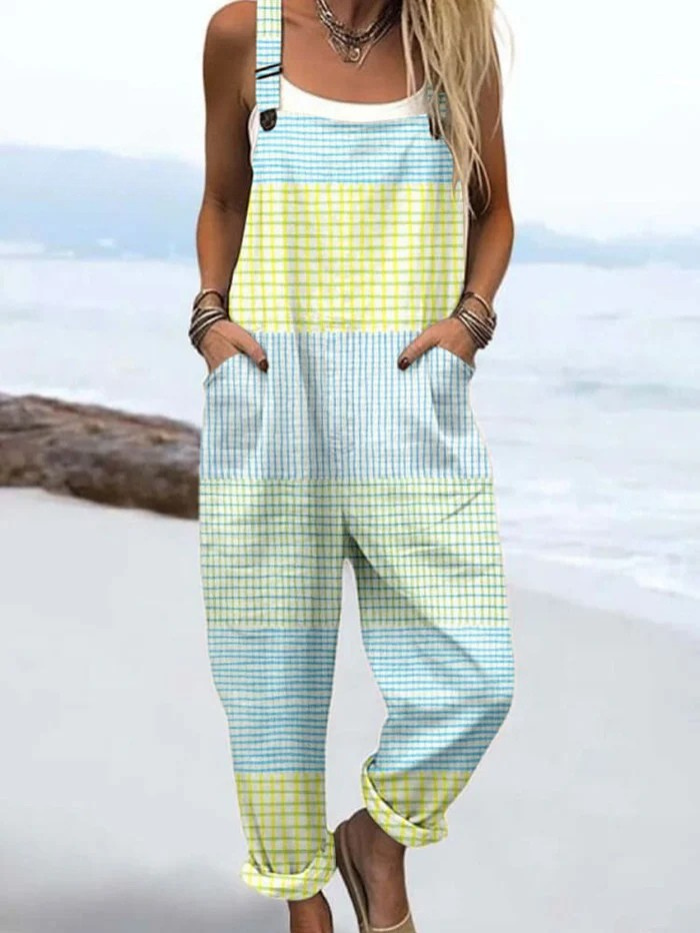 Sommer-Jumpsuit | Vintage-inspirierte abstrakte Kunst mit geometrischen Mustern