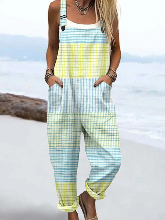 Sommer-Jumpsuit | Vintage-inspirierte abstrakte Kunst mit geometrischen Mustern
