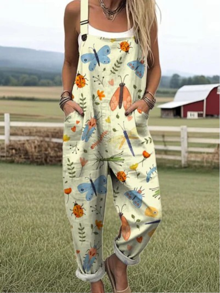 Sommer-Jumpsuit für Damen | Verspielter Insektenprint mit Kunstdesign