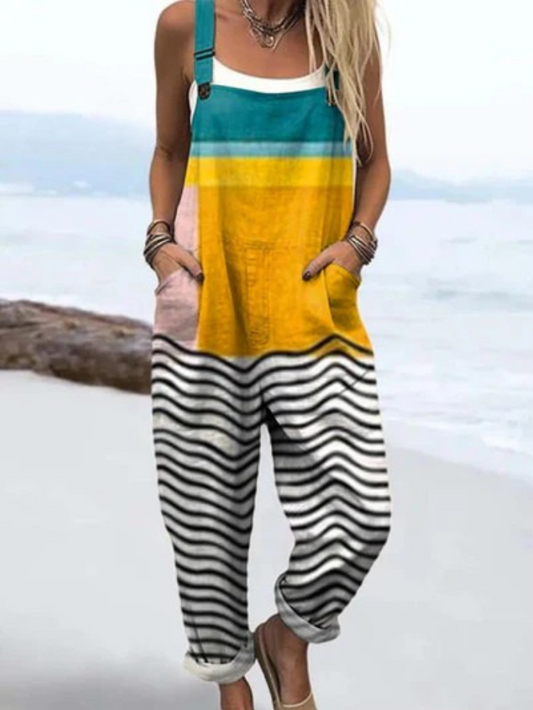 Sommer-Jumpsuit für Frauen | Weitbeiniger Jumpsuit mit abstraktem geometrischem Kunstmuster