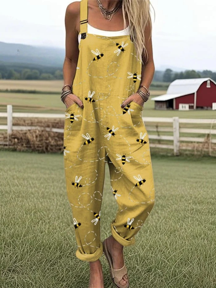 Sommer-Jumpsuit mit besticktem Bienenmotiv