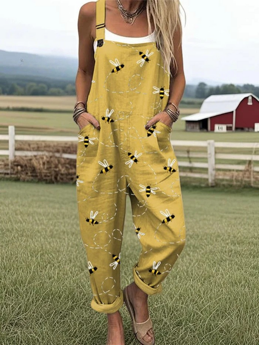 Sommer-Jumpsuit mit besticktem Bienenmotiv