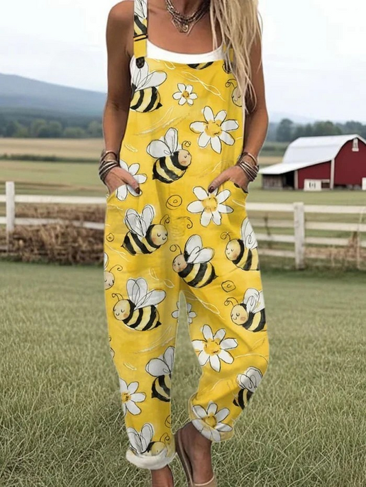 Sommer-Jumpsuit mit besticktem Bienenmotiv
