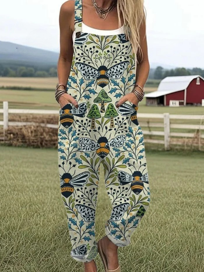 Sommer-Jumpsuit mit besticktem Bienenmotiv