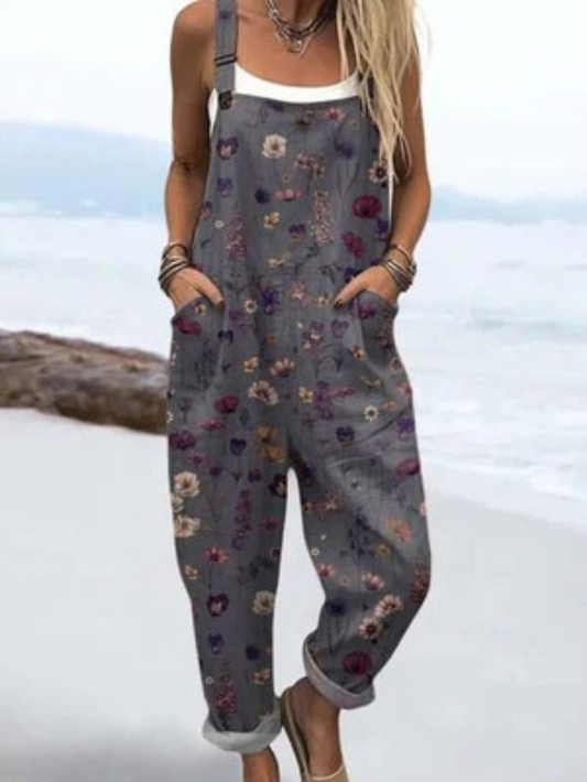Vintage-Blumen und Kunstmotiv Sommer-Jumpsuit