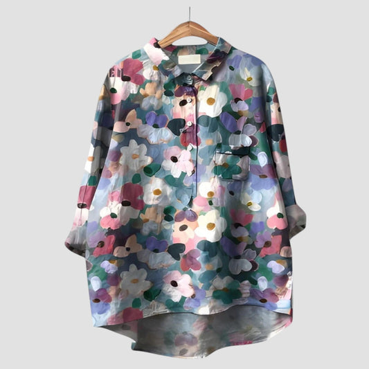 Birgit | Bunte Oversize-Bluse mit floralem Aquarell-Design