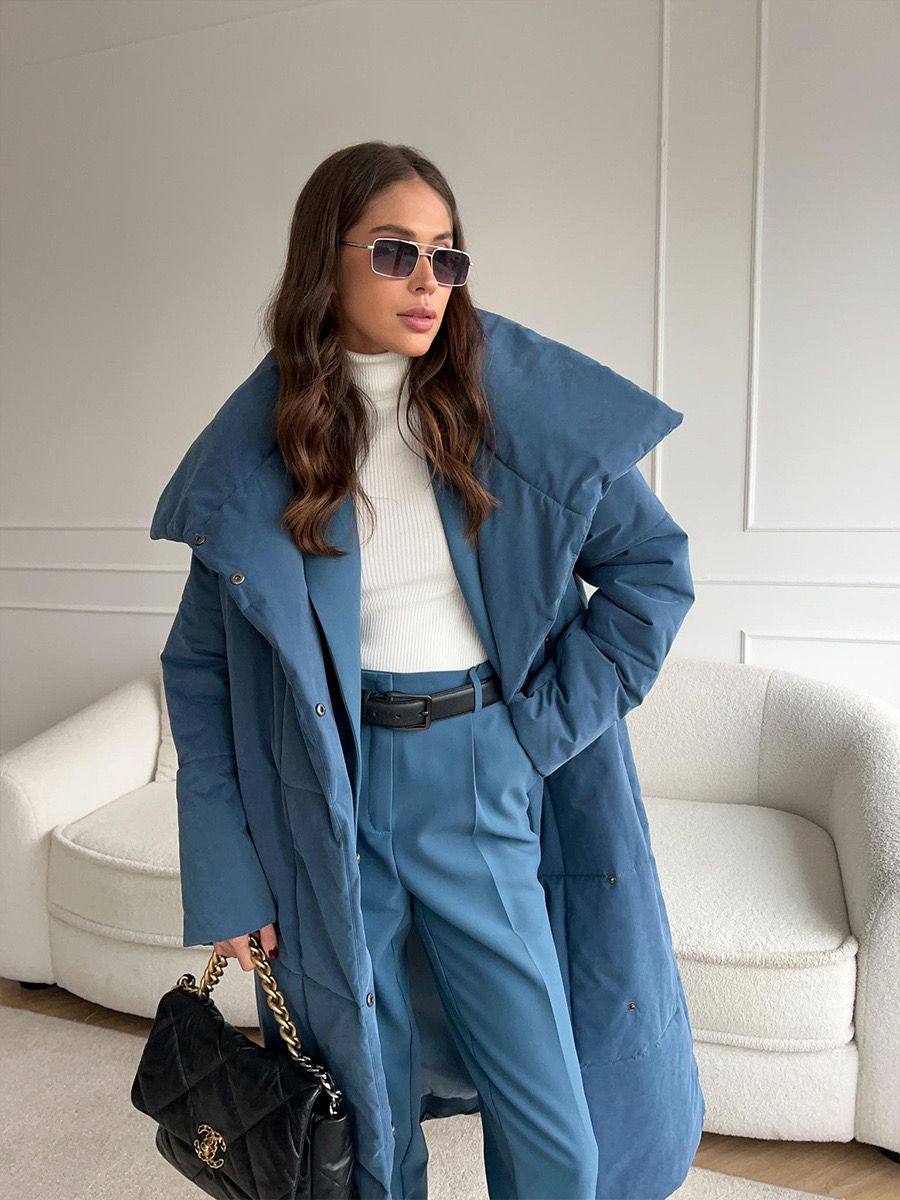 Mia | Elegante lange Pufferjacke mit Taillengürtel