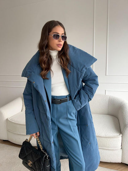Mia | Elegante lange Pufferjacke mit Taillengürtel