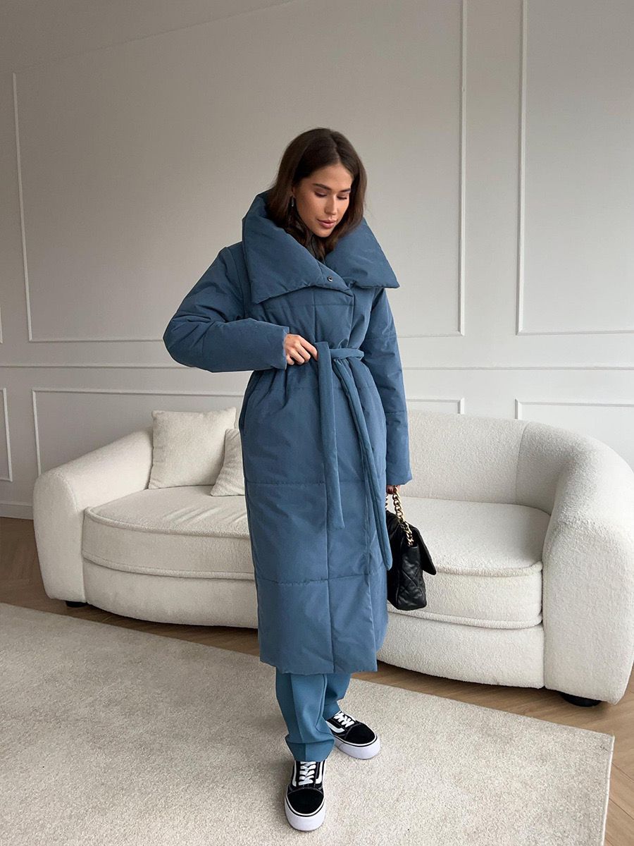 Mia | Elegante lange Pufferjacke mit Taillengürtel