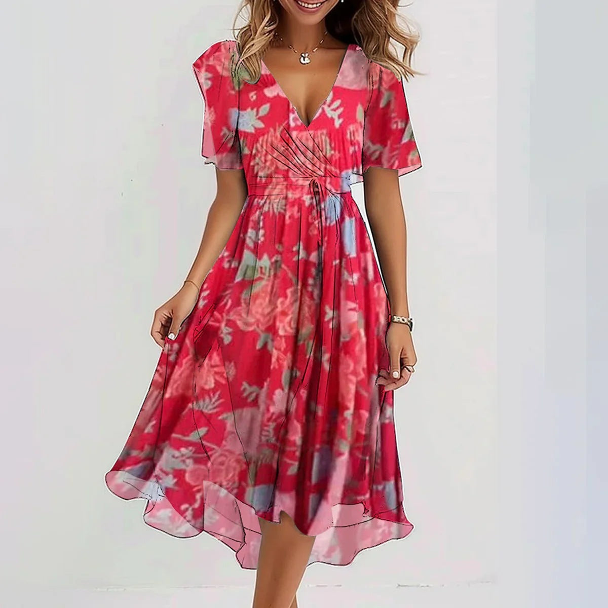 Elena | Leichtes Wickelkleid mit floralem Design