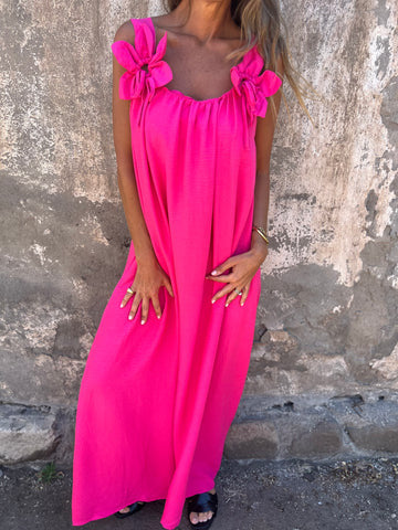 Livia | Damenkleid in einfarbigem Design mit floralen Akzenten und U-Ausschnitt