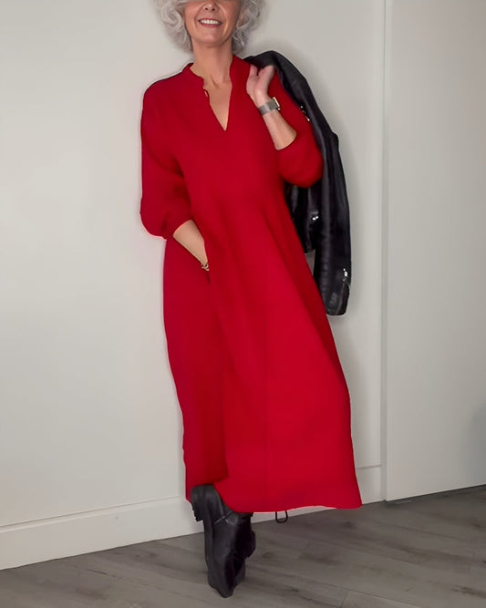 Amanda | Langes, figurbetontes Kleid mit V-Ausschnitt