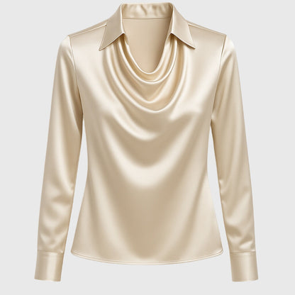 SYLVIA - BLUSE MIT LUXURIÖSEM GLANZ UND FALTENKRAGEN