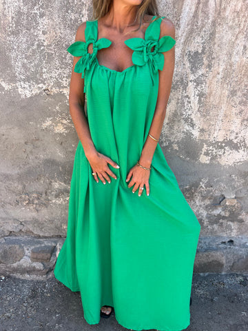 Livia | Damenkleid in einfarbigem Design mit floralen Akzenten und U-Ausschnitt