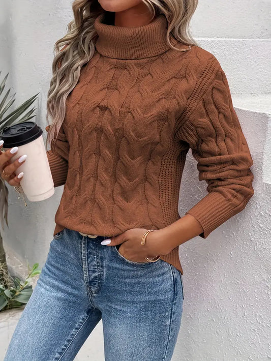 Clémence | Eleganter Rollkragenpullover mit Zopfstrick