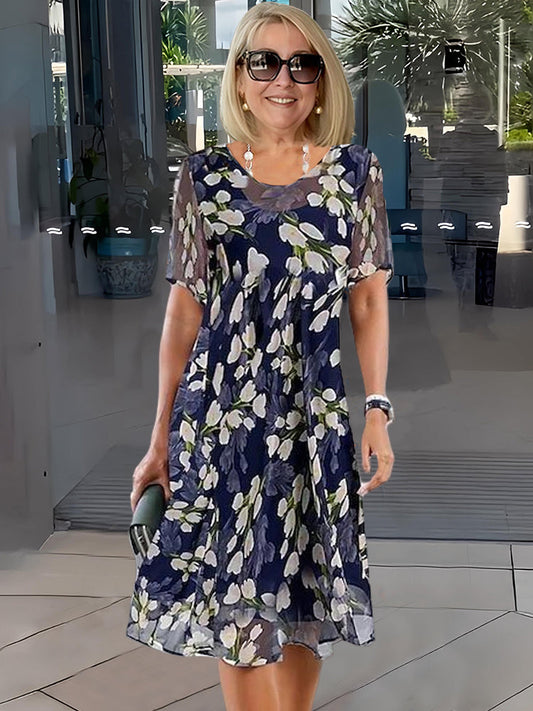 Marina | Doppellagiges Tunika-Kleid mit Blumenmuster