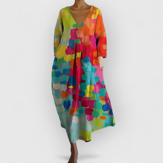 Anastasia | Farbenfrohes V-Ausschnitt Kleid