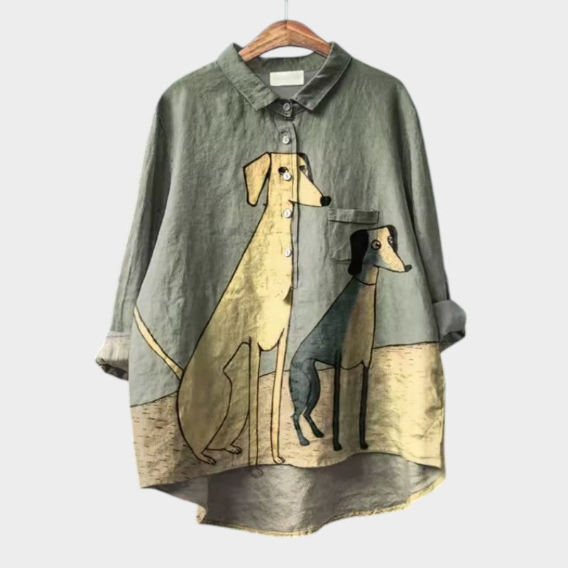 Wiebke | Luftige Oversize-Bluse mit Hundedesign