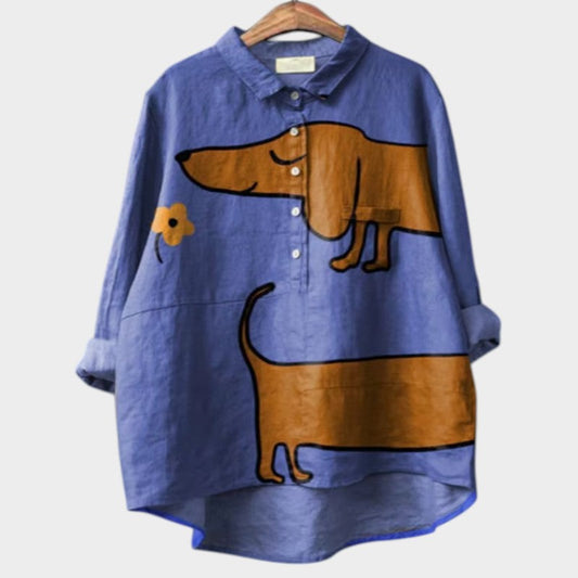 Wiebke | Luftige Oversize-Bluse mit Hundedesign